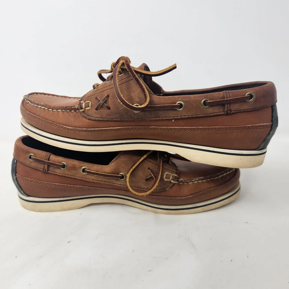 Vintage Polo Ralph Lauren Mens RLZ 4634 Brown Leather Boat Shoes Size 8.5 D